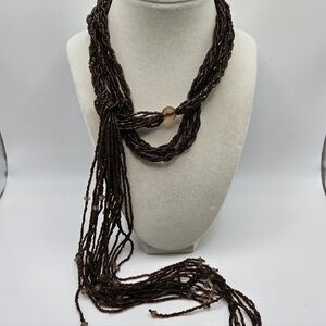 VINTAGE Braided Brown Glass Seed Bead Long Strand 59" Tassel Necklace or Belt